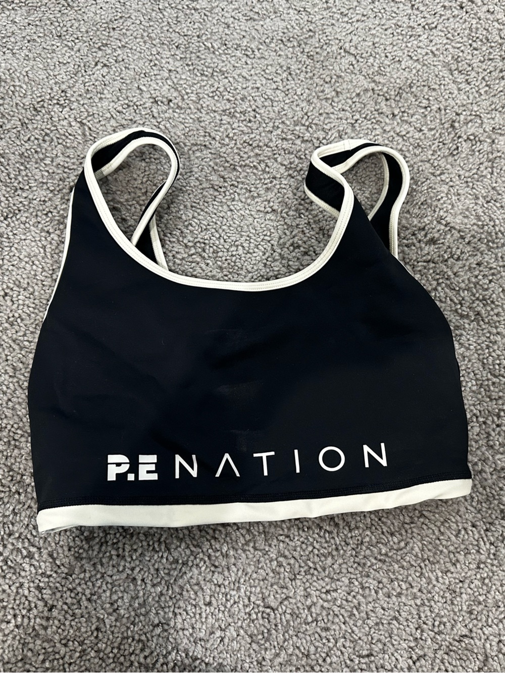 P.E Nation Black Swim Sports Bra with White Trim